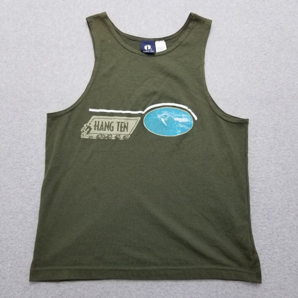 Hang Ten Shirt Mens Small‎ Green Tank Top Sleeveless Spell Out Surfer